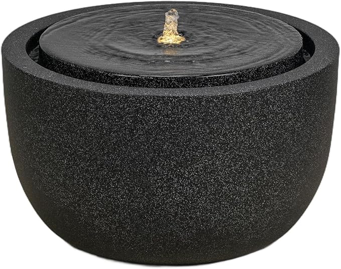 12.60” H Outdoor Water Fountain Made with Eco-Friendly Recyclable Materials, Polyethylene Round Bubbler Water Fountain Outdoor, Garden Decor with LED Light for Patio, Porch, Backyard (12.60")