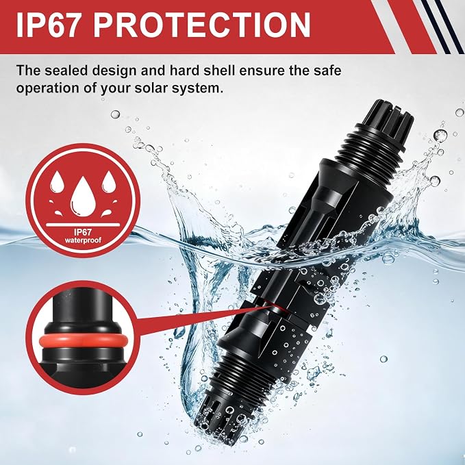 32 PCS Solar Panel Connectors MC4, 16 Pairs Male/Female + 2 Wrenches IP67 Waterproof 1000V/30A Solar Connectors???for Solar Power Systems (10AWG) - Image 5