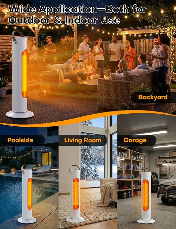 Outdoor Heaters for Patio w/4 Modes, 350Sq.ft 1S Heating, 1500W PTC Ceramic Electric Patio Heater for Outdoor Use, Overheating & Tip-Over Protection, Space Heaters for Indoor Use Large Room