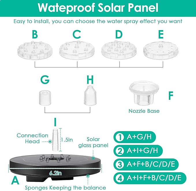 Saillong 2 Pack 5W Solar Bird Bath Fountain Pump with Colorful LED Lights, Battery and Solar Powered Bird Bath Water Fountains with 6 Nozzles, Floating Fountain Pump for Bird Bath Garden, Pond