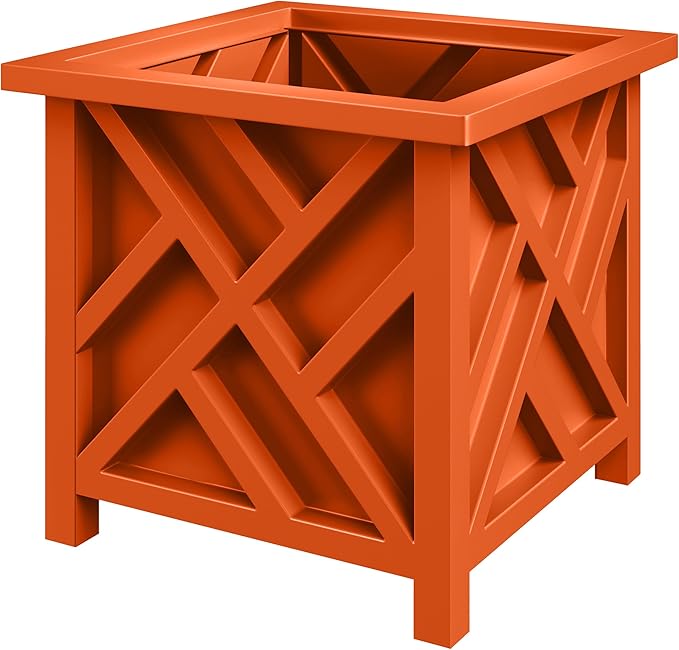 Lattice Design Planter Box - 15.5-Inch-Square Decorative Outdoor Flower or Plant Pot - Front Porch, Patio and Garden Decor by Pure Garden (Terracotta)