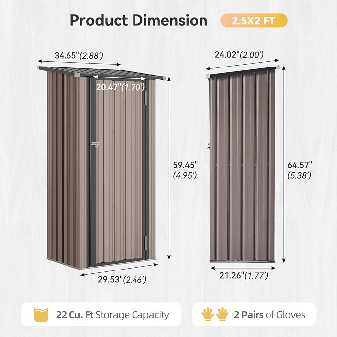 Aoxun 2.5x2FT Outdoor Storage Cabinet with Floor, Metal Tool Shed with Adjustable Shelves & Lockable Door, Weatherproof Outdoor Cabinet for Patio, Garden, Backyard - Image 2