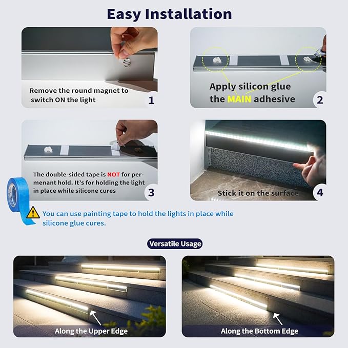 Solar Step Lights for Outside, 33 Focused-Beam High-Brightness LEDs, Waterproof Aluminum Outdoor Stair Light for Risers, Curbsides, Poolsides, Planter Edges (Warm White, 6Pack)