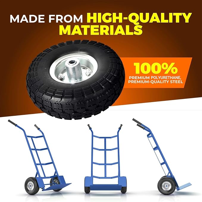 AR-PRO (2-Pack) 10-Inch Solid Rubber Tire Wheels - Replacement 4.10/3.50-4" Flat Free Tire with 5/8" Bearings, 2.2" Offset Hub - Compatible with Hand Truck, Wheelbarrow, Dolly, Gorilla Carts - Image 5