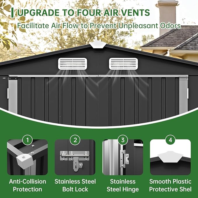 Metal Storage Shed & Outdoor Storage, Outdoor Steel Storages Shed with Sloping Roof, Utility and Tool Garden Sheds for Patio Lawn Yard - Image 4