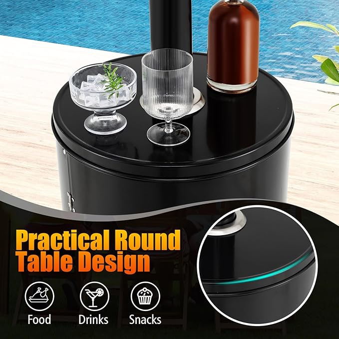 Giantex 50,000 BTU Propane Outdoor Heater, Patio Heater w/Round Table Design, Stainless Steel Burner, Tip-Over & Flame-Out Protection, Propane Heaters w/Wheels for Backyard, Garden, Commercial, Black