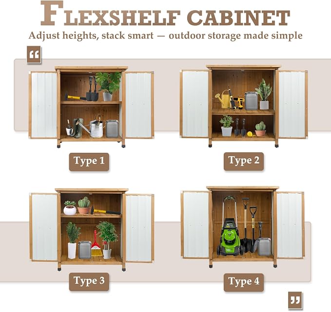 Outdoor Storage Cabinet Waterproof with Shelves, Storage Box with Lockable Doors, Wood & Metal Patio Yard Pool Garden Storage Cabinet Organizer, Gifts for Women Men - Image 4