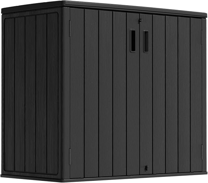 ZZM 37 Cu.ft Outdoor Storage Shed Double-Wall HDPE Storage Cabinet, Waterproof Plastic Sheds with Floor Horizontal Lockable Garden Tools Trash Can, Lawn Mower, Bike Storage, Black by ZZM