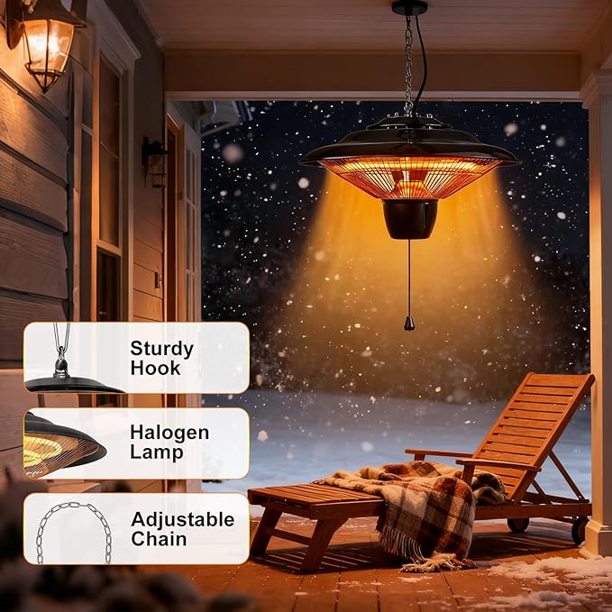 1500W Hanging Patio Heater for Outdoor,Ceiling Mounted Heaters for Balcony, 3s Fast Heating Infrared Heater for Gazebo, Living Room, and Courtyard,Overheat Protection, IP23 Waterproof