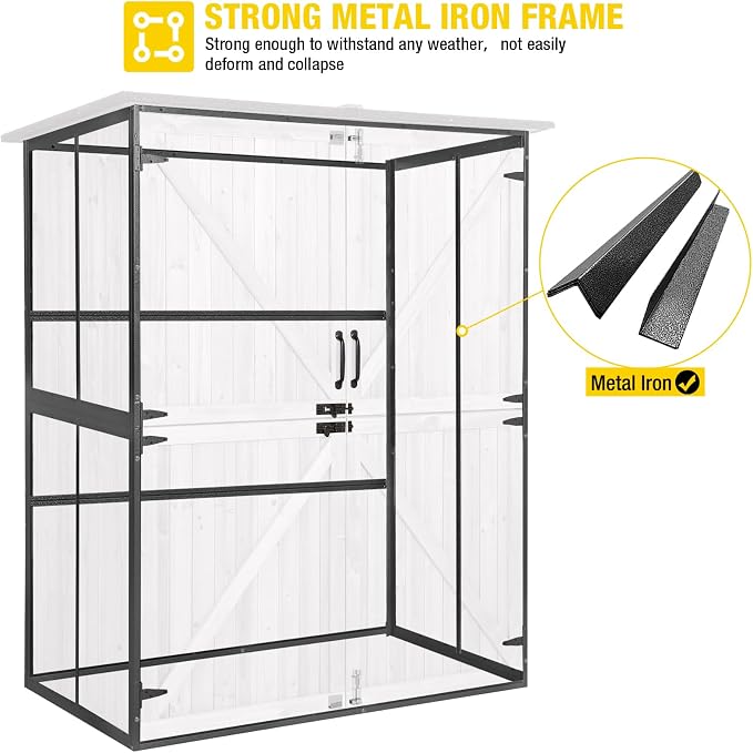 Aivituvin Shed Outdoor Storage Cabinet with Durable Metal Frame Waterproof Garden Tool Storage with Adjustable Shevels and Floor for Backyard Garden Patio Lawn, 55" L, Off White - Image 2