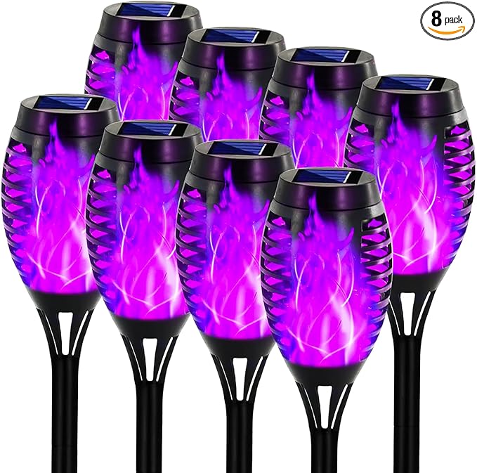 Swingers Solar Lights Outdoor,Halloween Solar Torch Lights with Flickering Flame,Waterproof Outdoor Garden Lights for Outside Patio Pathway Yard Decorations(8, Purple)