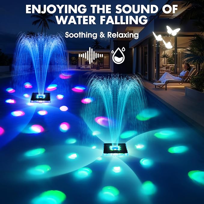 Solar Pool Fountain with Light Show,2026 Upgraded Large Solar Pool Water Fountain,Floating Pool Fountains for Above Ground Pool,Solar Floating Fountains Pump for Pool Pond-1PK(Dark Blue)