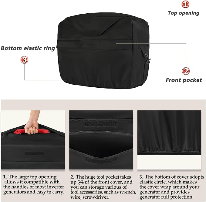 Porch Shield Outdoor Generator Cover for Most Inverter Portable Generator EU1000i 2000i Waterproof Storage Cover 19x13x17 Inches, Black - Image 3