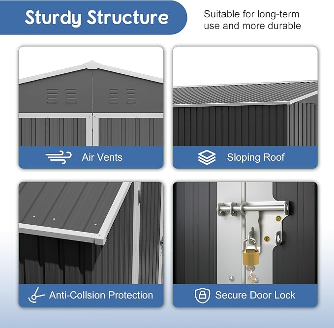 YOPTO 10x10 FT Outdoor Storage Shed,Large Metal Tool Sheds with Updated Frame Structure and Lockable Doors, Garden Shed for Backyard Patio Lawn, Black - Image 8