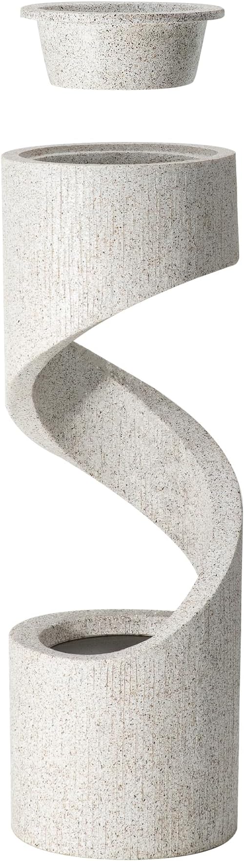 Glitzhome Outdoor Water Fountain with LED Light, Spiral Tiered Water Fountain Outdoor with Stone Planter, Modern Curved Waterfalls Feature Fountains for Garden Patio Porch, 31.3”H