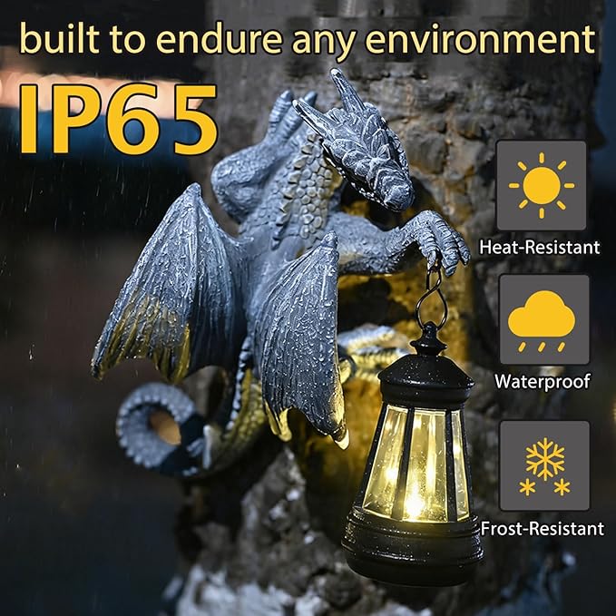 Solar Garden Outdoor Statues Lights Dragon Garden Sculptures Birthday Housewarming Gifts for Women Mom Grandma for Patio Yard Lawn Backyard Decorations
