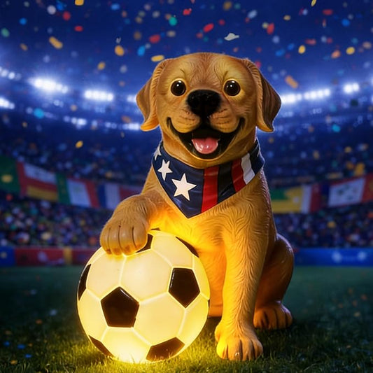 ILLUMINEW Solar Outdoor Garden Statues Lights, Garden Sculpture Decor Mother Gifts for Women, Men or Daughter, Unique Housewarming Gifts and Yard Decoration (World Cup Dog Statue)