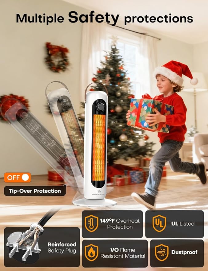 Patio Heaters for Outdoor Use w/4 Modes, Heating 350Sq.ft in 1S, 1500W PTC Ceramic Electric Heater, Overheating & Tip-Over Protection, 70° Oscillating Space Heaters for Indoor Use Large Room