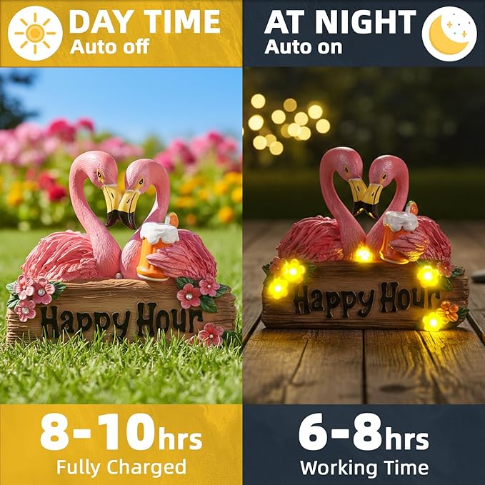 Solar Flamingo Garden Decor 5.9" Pink Flamingo Statue Solar Lights Outdoor Resin Garden Statues for Outside Yard Porch Lawn Unique Birthday Housewarming Gift for New Home Women Mom Grandma