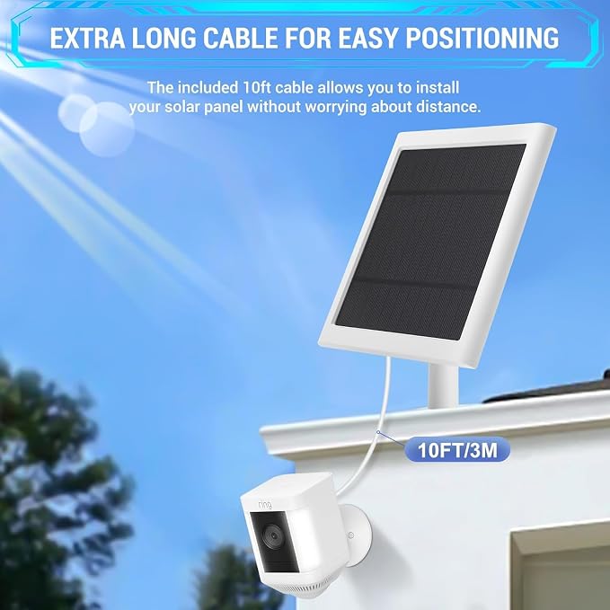 Solar Panel Outdoor for Ring Cameras (White 3P) Spotlight Cam Plus/Pro(Battery) Stick Up Cam/Pro Wireless Outdoor with 10FT/3M Long Cable Dustproof Waterproof - Image 4
