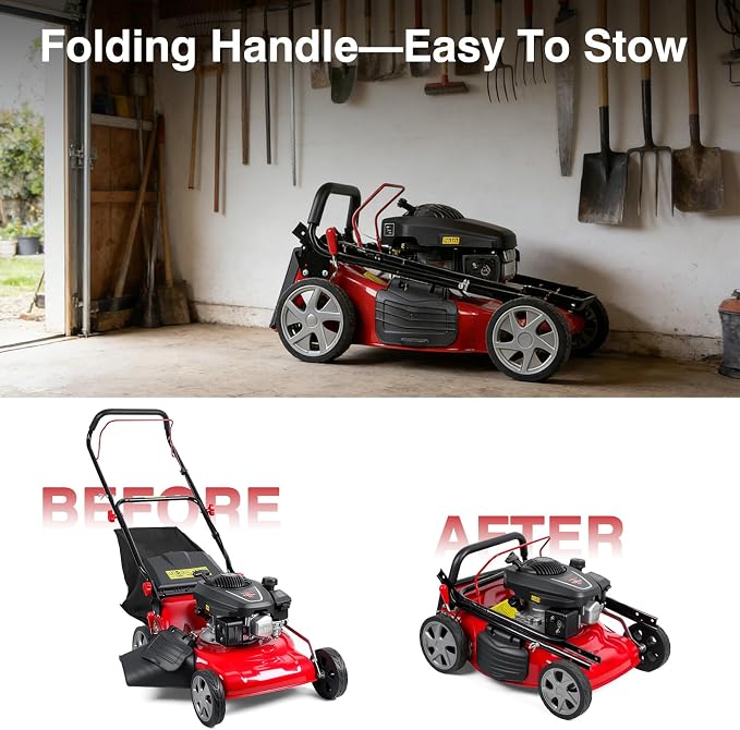 131cc Gas Powered Self Propelled Lawn Mower[Foldable] - Easy to Start, 3 in 1 Multi Functional Gas Push Lawnmower with 50L Grass Tank for Yard Garden, Self-Propelled Rear Wheel System Red - Image 7