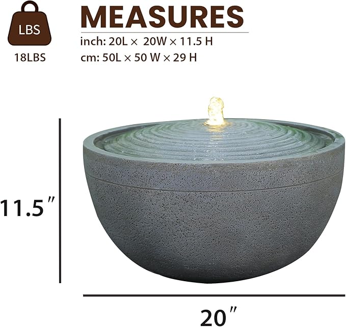Solar Water Fountain Outdoor Garden Bubbler Water Feature Outdoor Fountains Solar Powered with Pebbles for Patio Deck Yard Home Decor Gray, 20 "L X 20" W X 11.5" H