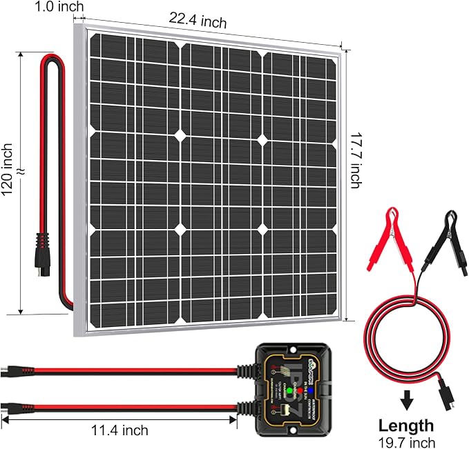SOLPERK Solar Panel Kit 50W 12V, Waterproof Solar Battery Trickle Charger Maintainer + Smart MPPT Controller + Adjustable Mount Bracket for Boat Car RV Motorcycle(Without Mounting Bracket) - Image 7