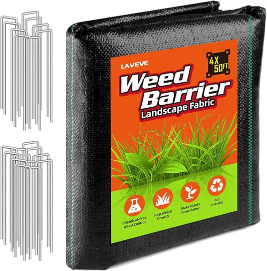 LAVEVE 4FT x 50FT Weed Barrier Landscape Fabric, 3.2oz Premium Heavy Duty Garden Cloth, Ground Cover for Gardening, Farming by LAVEVE