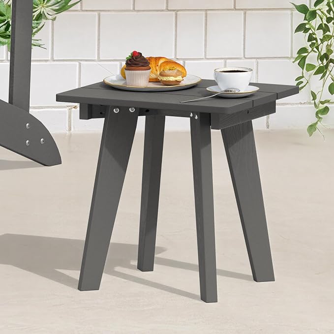 Outdoor Side Table, HDPE Weather Resistant Small Patio Table for Porch and Balcony, 200 LBS Capacity Heavy Duty Small Outdoor Table for Backyard and Pool, Easy Maintenance, Dark Gray - Image 2