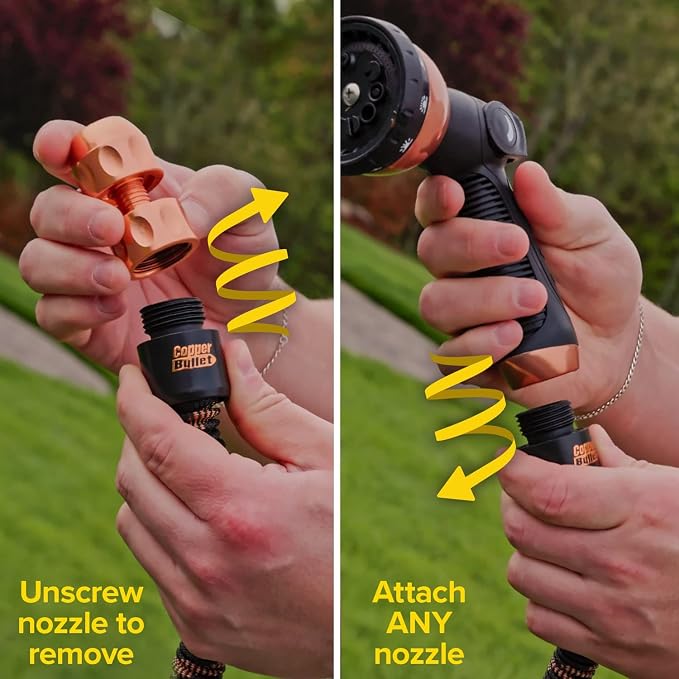 Pocket Hose 25 FT Copper Bullet Expandable Garden Hose w/10 Pattern Thumb Spray Nozzle AS SEEN ON TV 650psi 3/4 in Patented Lead-Free Ultra-Lightweight Solid Copper Anodized Aluminum - Image 8