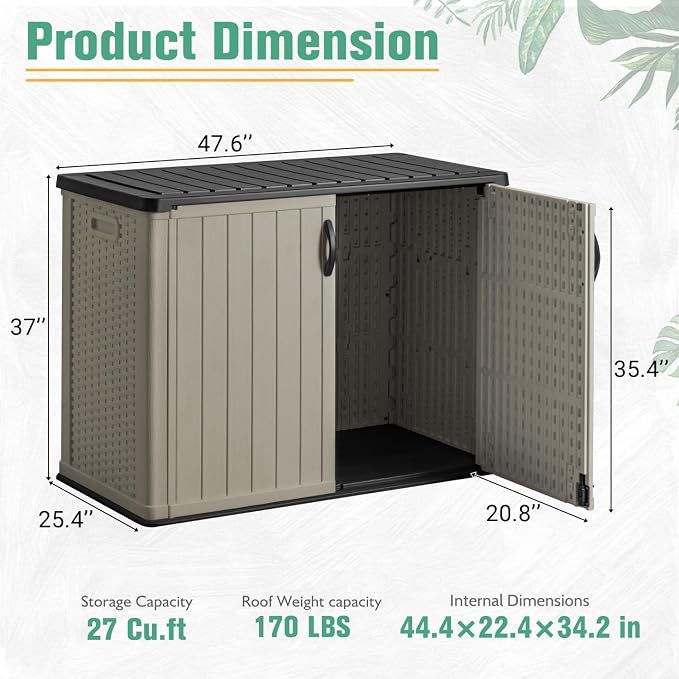 Greesum Outdoor Horizontal Storage Sheds 27 Cu.ft Resin Large Storaged Box Weather Resistance, Without Shelf, Easy to Assemble, Prefect for Garden, Patios, Backyards, Beige - Image 2