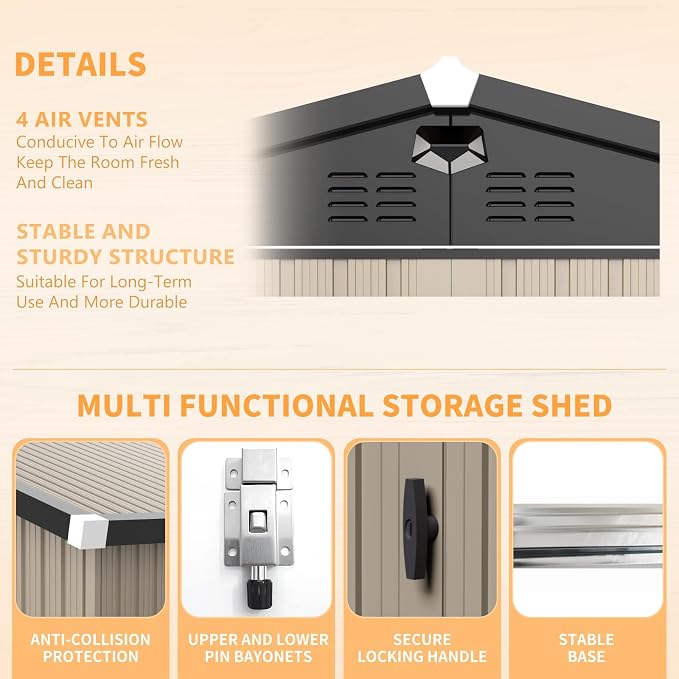 Metal Storage Shed 10x12 FT,Outdoor Storage Building,Large Backyard Sheds with Lockable Doors,Outside Storage Shed Waterproof - Image 4