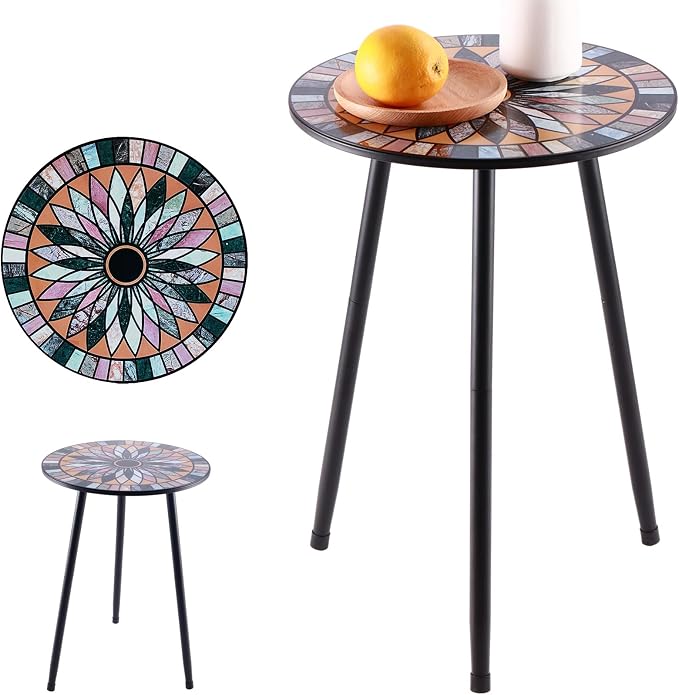 Party Zealot 1 Pack Metal Mosaic Round Side Table Small 13.4" End Patio Round Accent Table Garden Corner Stand for Small Spaces Weather-Resistant for Balcony Plant Stand Indoor Outdoor - Image 8