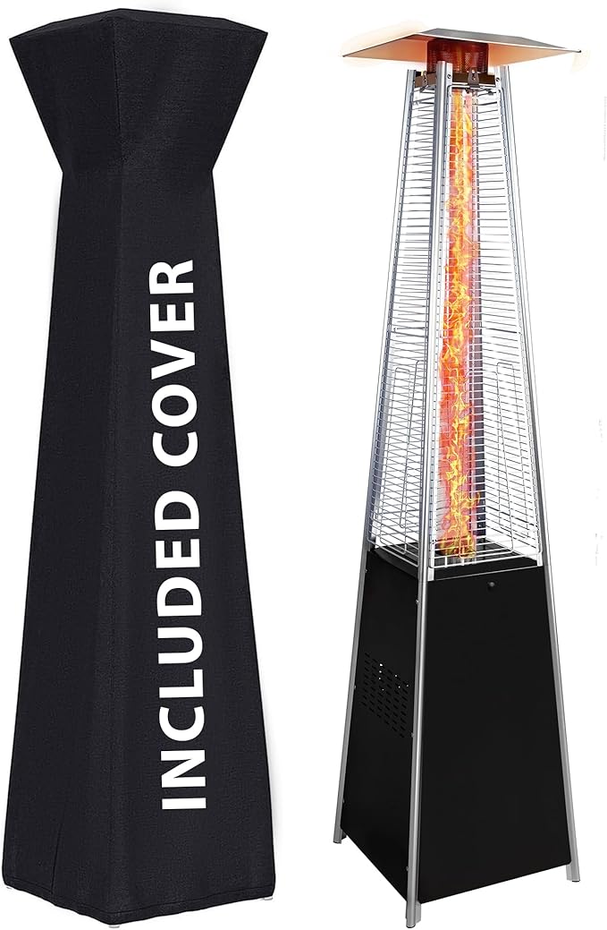 Pyramid outdoor heater, 48000 BTU Propane Patio Heater with Detachable Wheels and Protective Cover, Outdoor Propane Heaters for Patio(Black)