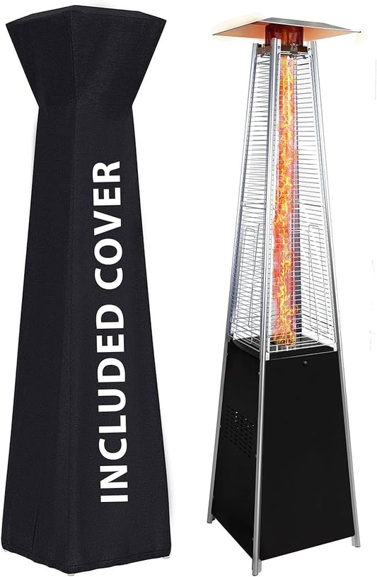 Pyramid outdoor heater, 48000 BTU Propane Patio Heater with Detachable Wheels and Protective Cover, Outdoor Propane Heaters for Patio(Black)
