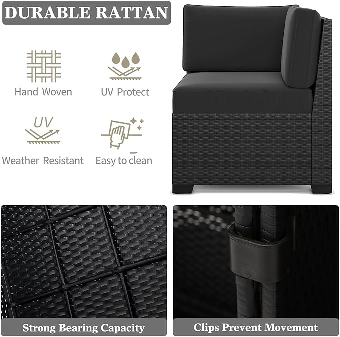 LayinSun 13 Pieces Outdoor Patio Furniture Set with 44" Fire Pit Table Rattan Sectional Sofa Conversation Sets