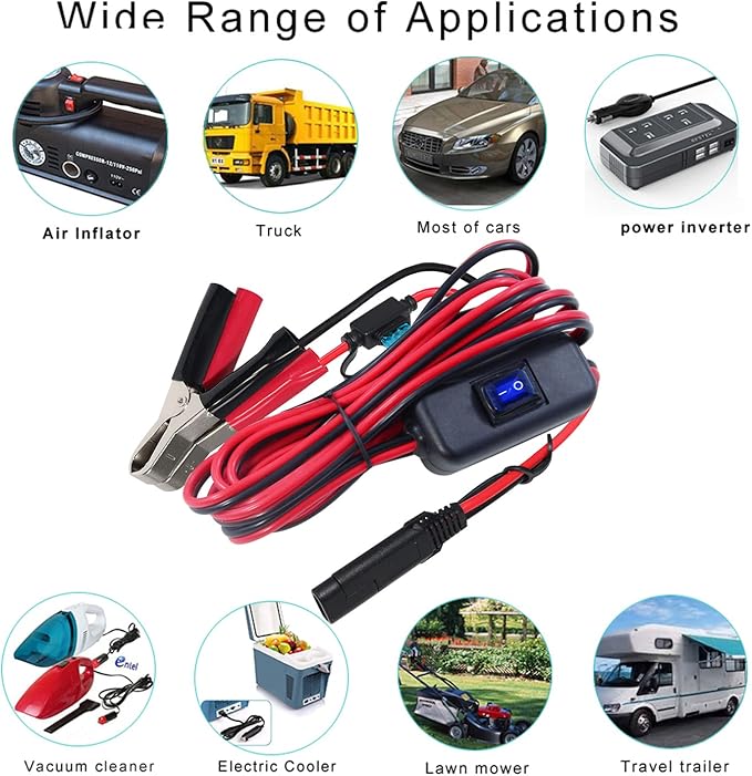 SAE to Battery Alligator Clip - 12V SAE 2Pin Quick Disconnect Cable 10ft SAE to Battery Clamp Cord 15A Fuse (10FT) - Image 5