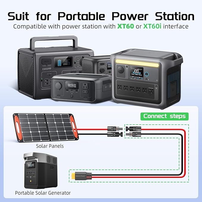 Bateria Power Solar to XT60 Charge Extension Cable 10AWG 50Ft, Solar Connector to XT60 Adapter Cable for Solar Panel to LiFePO4 Battery RV Portable Power Station Solar Generator,10AWG 50Ft - Image 2