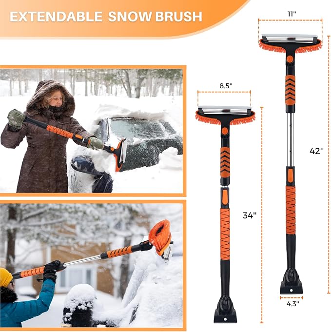 KeFanta Snow Removal Brush and Ice Scrapers for Car Windshield, 3 in 1 Heavy Duty 42'' Extendable Broom for SUV and Truck Window, Automotive Winter Accessories - Image 3