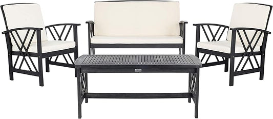 SAFAVIEH Outdoor Collection Fontana Black/ Beige Cushions 4-Piece Conversation Patio Set