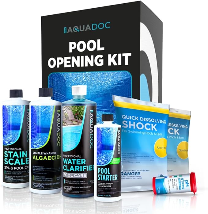 Pool Opening Kit - Pool Starter Kit for Inground Pool & Above Ground Pool Chemical Starter Kit to Open Your Pool - AquaDoc Pool Start Up Chemical Kit Designed for 15000 to 20000 Gallon Pool by AquaDocSpaHotTubSupplies