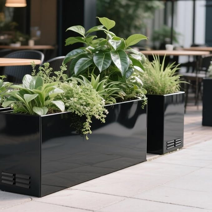 Worth Metal Planter Box with Insert Plate & Drain Holes, Indoor or Outdoor Use, No Assembly Required, 30" x 11" x 13", 14.3 Gallons, Glossy Black