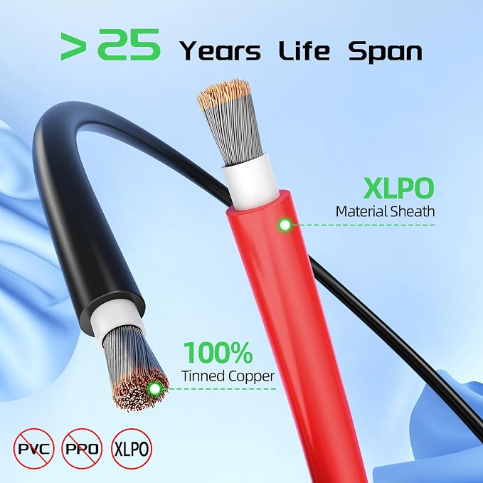 Bateria Power 2x50 Feet 8AWG (10mm²) Solar Panel Wire, Tinned Copper Solar Panel Extension Cable PV Wiring for Photovoltaic Solar System, Automotive RVs, Marine (50FT Red + 50FT Black) - Image 8