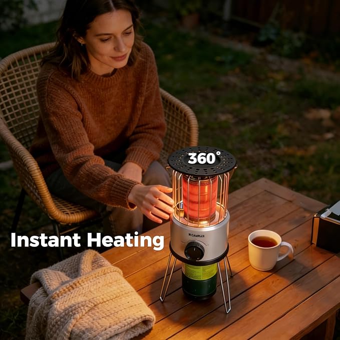 CAMPLUX Portable Propane Heater 8500 BTU, 2 Heating Modes Outdoor Heater for Camping with ODS & Tip-Over Protection, 4.2lbs Ultra Light with Storage Bag for Off-Go Hiking, Ice Fishing, Patio