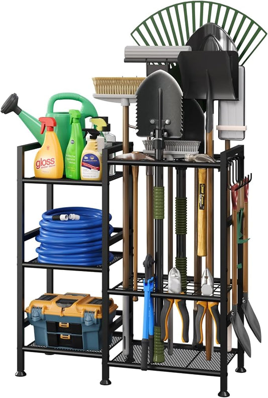 keomaisyto Garden Tool Organizer for Garage Organization, 3 Tier Yard Tool Storage Rack with 35 Long-Handled Tool Slots, Heavy Duty Garden Tool Holder with Large Hooks for Shed, Yard, Garage by keomaisyto