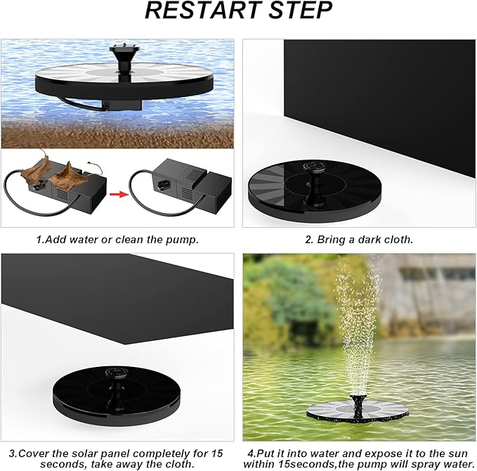 Solar Water Fountains,Solar Powered Bird Bath Fountain with 6 Nozzles - Free Standing Floating Solar Fountains for Bird Bath, Garden, Pond, Pool (Black-1W)