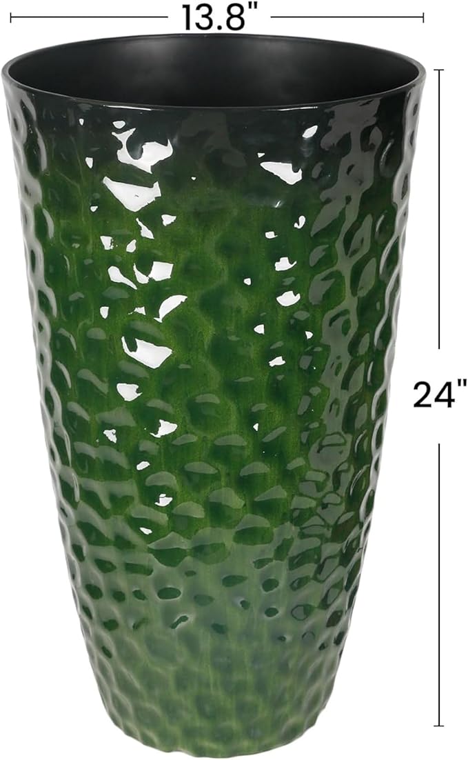 Worth 2 Pack 24" Tall Large Plastic Planter with Drainage Hole, Round Decorative Flower Plant Pit for Indoor or Outdoor Gardening, White
