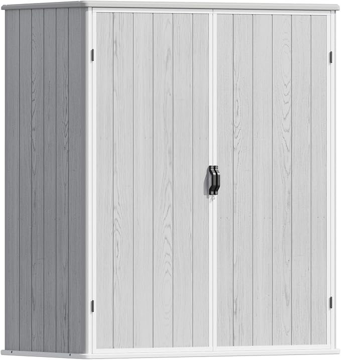 Patiowell 5x3 FT Resin Outdoor Storage Shed with Floor, Plastic Waterproof Outdoor Storage Cabinet, Garden Organizer Shed with Lockable Door for Patio Furniture, Pool Accessories, Light Gray by Patiowell