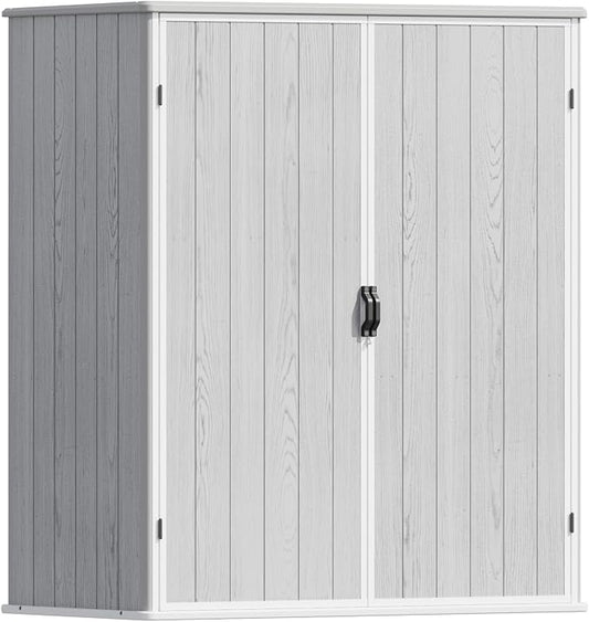 Patiowell 5x3 FT Resin Outdoor Storage Shed with Floor, Plastic Waterproof Outdoor Storage Cabinet, Garden Organizer Shed with Lockable Door for Patio Furniture, Pool Accessories, Light Gray by Patiowell