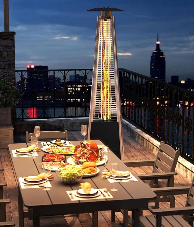 Pyramid Patio Heater,48,000 BTU Outdoor Propane Patio Heater with Detachable Wheels and Protective Cover for Terrace, Garden,Poolside.（Black）
